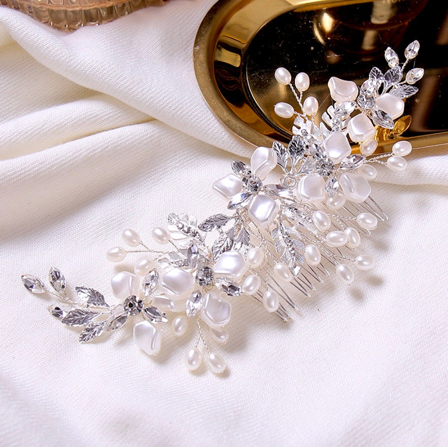 Wedding Hair Accessories - Silver Pearl and Crystal Bridal Hair Comb