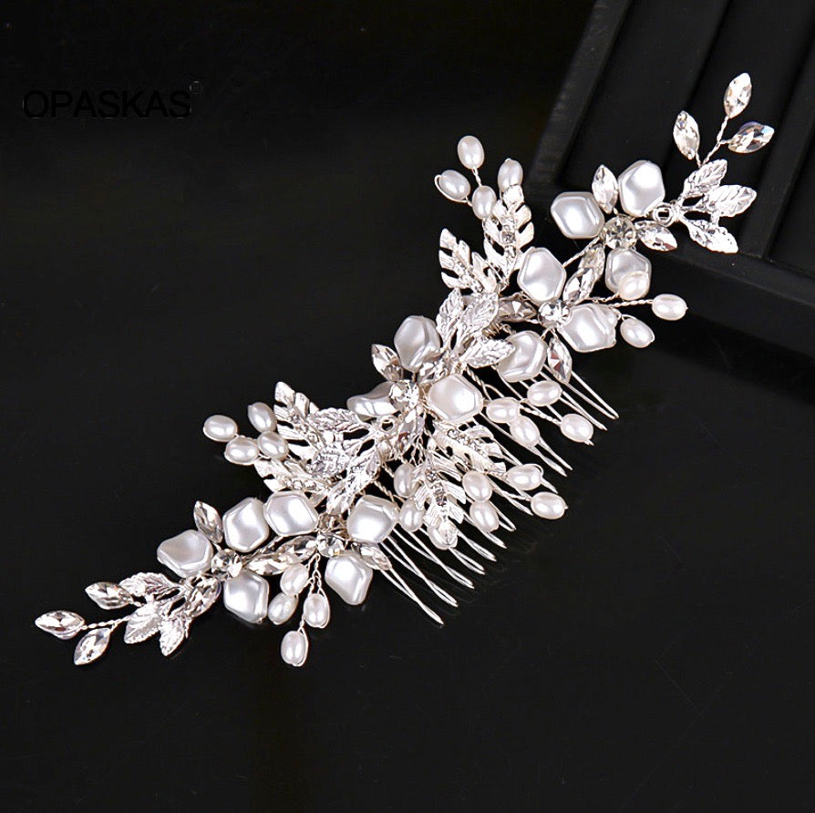 Wedding Hair Accessories - Silver Pearl and Crystal Bridal Hair Comb