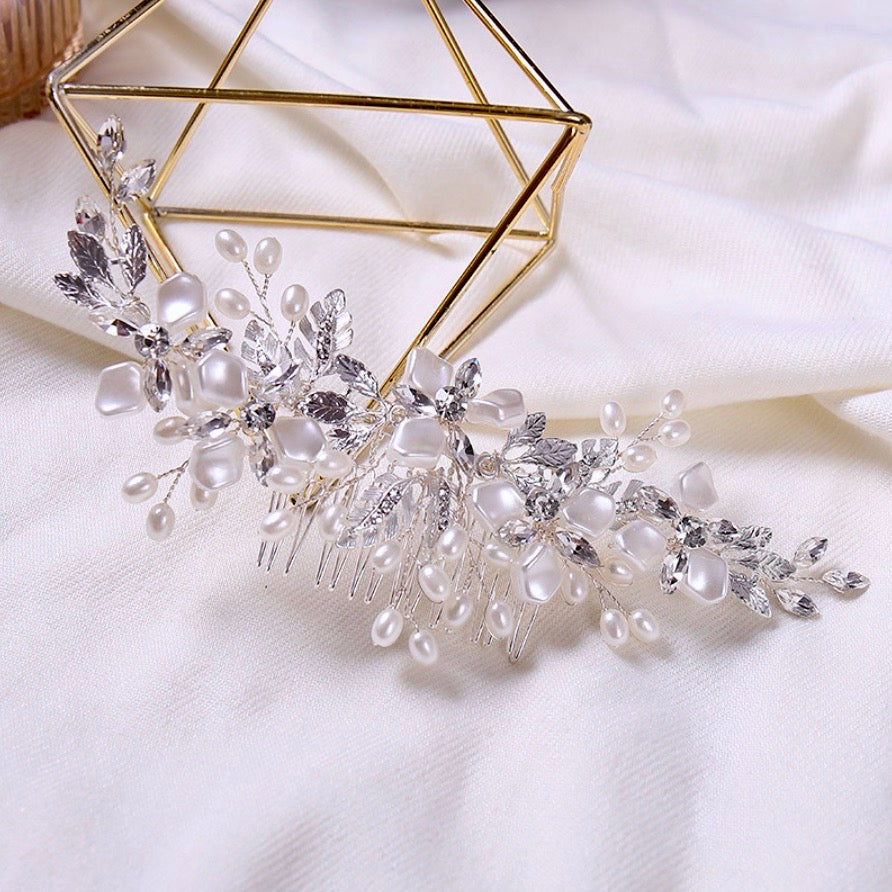 Wedding Hair Accessories - Silver Pearl and Crystal Bridal Hair Comb