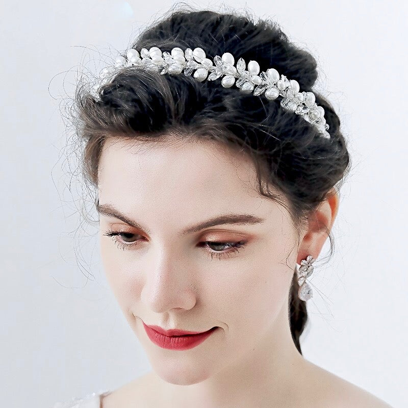Wedding Hair Accessories - Pearl and Crystal Bridal Headband - Available in Silver, Rose Gold and Yellow Gold