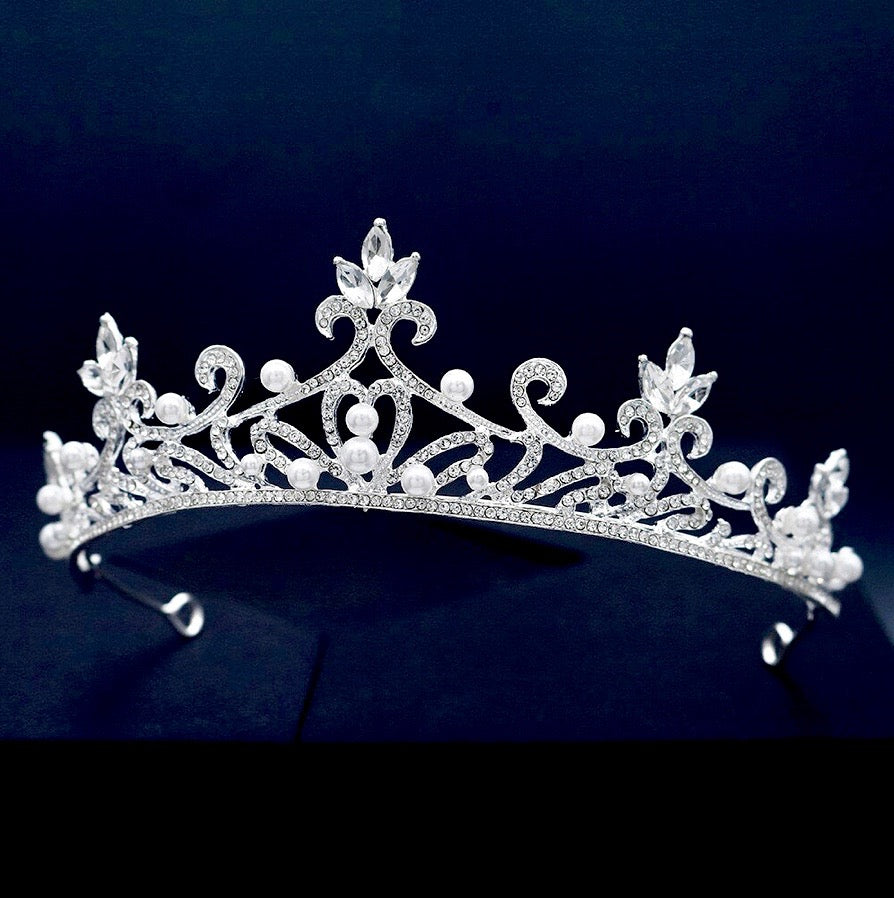 Wedding Hair Accessories - Pearl and Cubic Zirconia Bridal Tiara