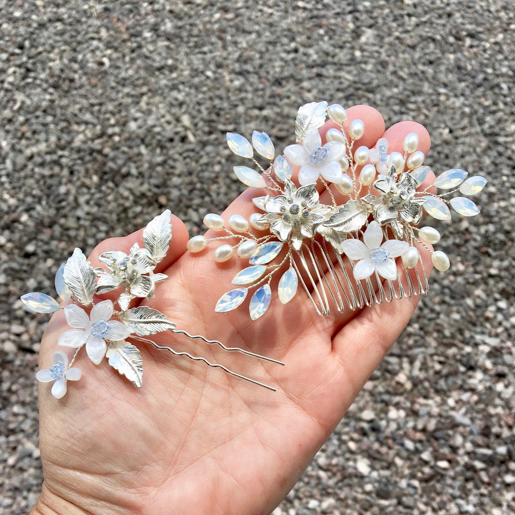 Wedding Hair Accessories - Opal Bridal Hair Comb and Pin Set