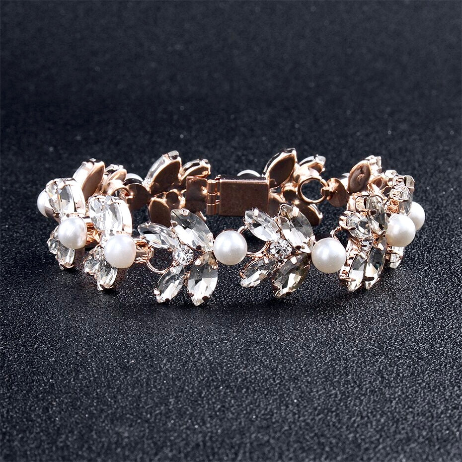 Wedding Jewelry - Pearl and Rhinestone Bridal Bracelet - Available in Silver and Rose Gold