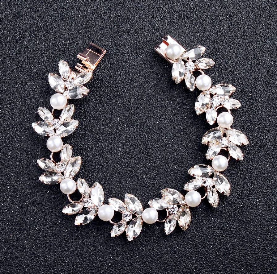 Wedding Jewelry - Pearl and Rhinestone Bridal Bracelet - Available in Silver and Rose Gold