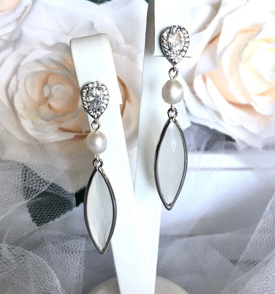 Wedding Jewelry - Natural Pearls and White Opal Bridal Earrings