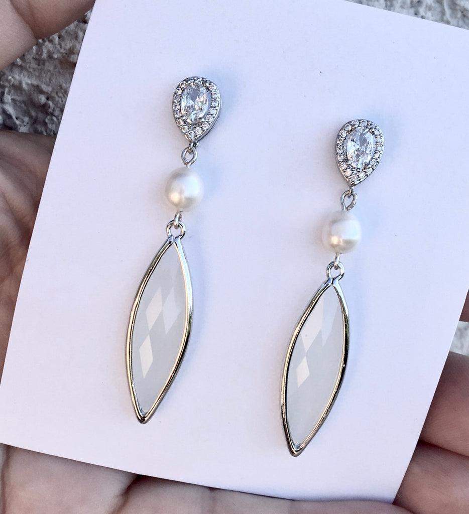 Wedding Jewelry - Natural Pearls and White Opal Bridal Earrings
