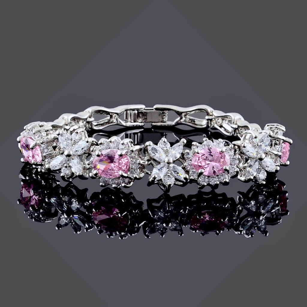 Wedding Jewelry - Pink Cubic Zirconia Bridal Bracelet