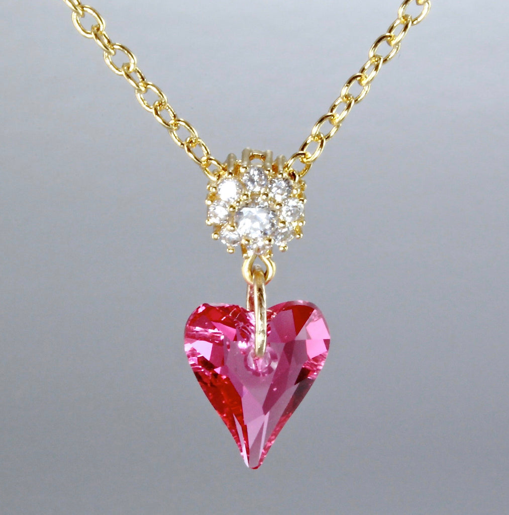 Wedding Jewelry - Pink Heart Swarovski Crystal Necklace