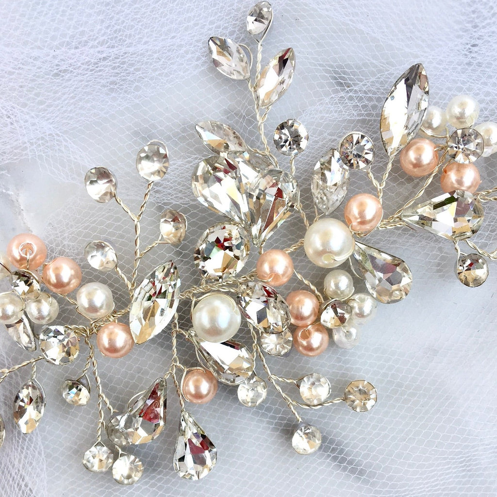 Wedding Hair Accessories - Pink Pearl and Crystal Bridal Hair Accessory