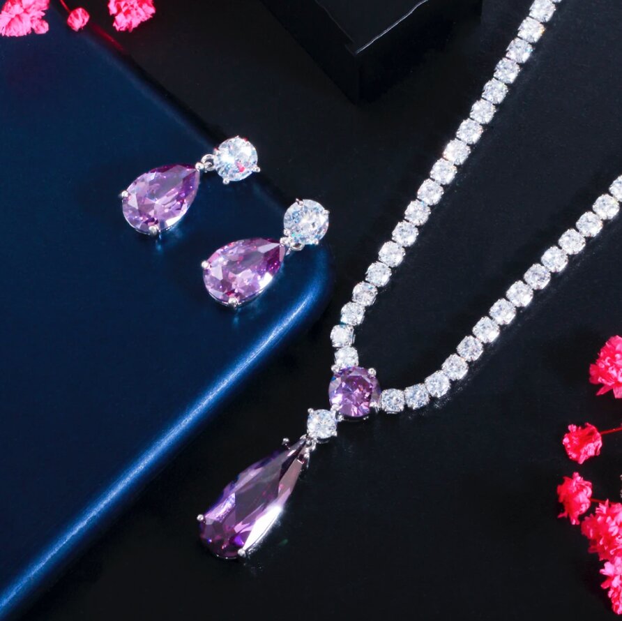 Wedding Jewelry - Purple Cubic Zirconia Bridal Jewelry Set