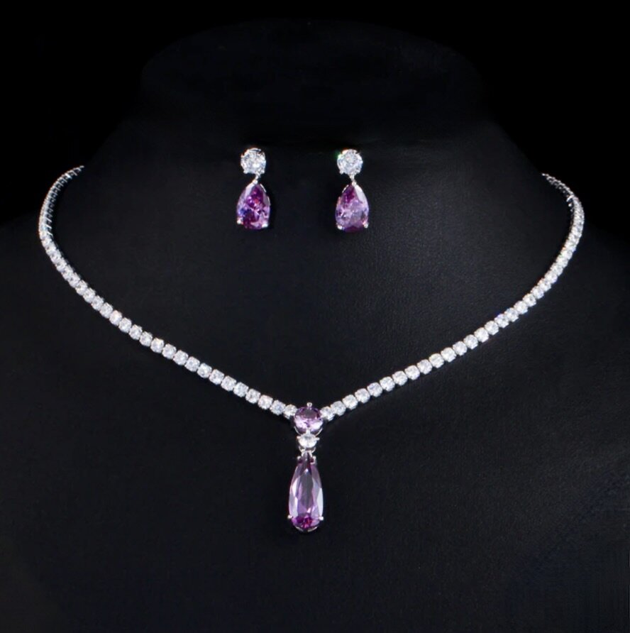 Wedding Jewelry - Purple Cubic Zirconia Bridal Jewelry Set