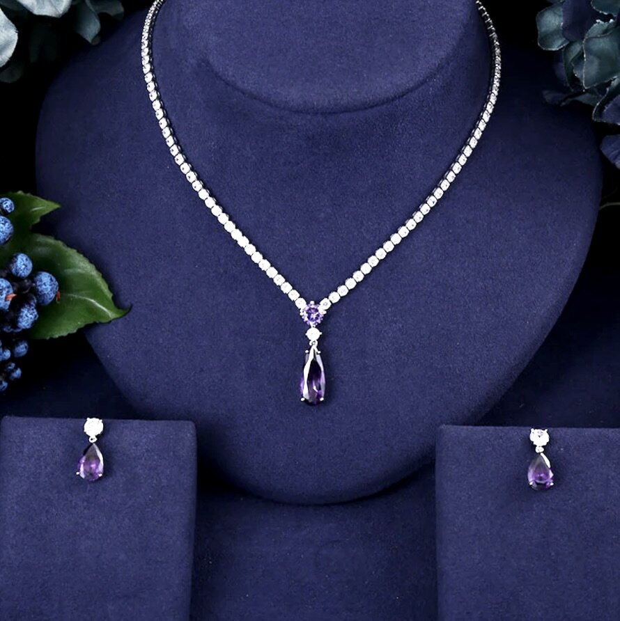 Wedding Jewelry - Purple Cubic Zirconia Bridal Jewelry Set