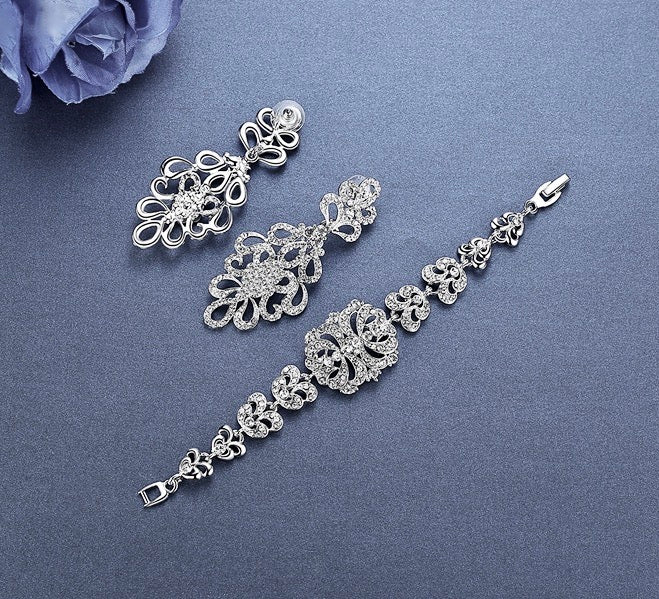 Wedding Jewelry - Cubic Zirconia Bridal Bracelet and Earrings Set - Available in Silver and Gold