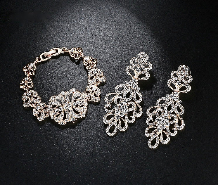 Wedding Jewelry - Cubic Zirconia Bridal Bracelet and Earrings Set - Available in Silver and Gold