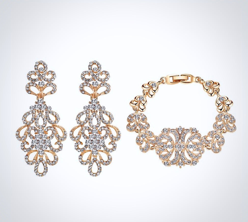 Wedding Jewelry - Cubic Zirconia Bridal Bracelet and Earrings Set - Available in Silver and Gold
