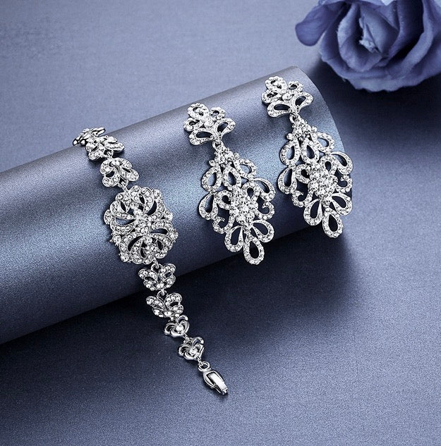 Wedding Jewelry - Cubic Zirconia Bridal Bracelet and Earrings Set - Available in Silver and Gold