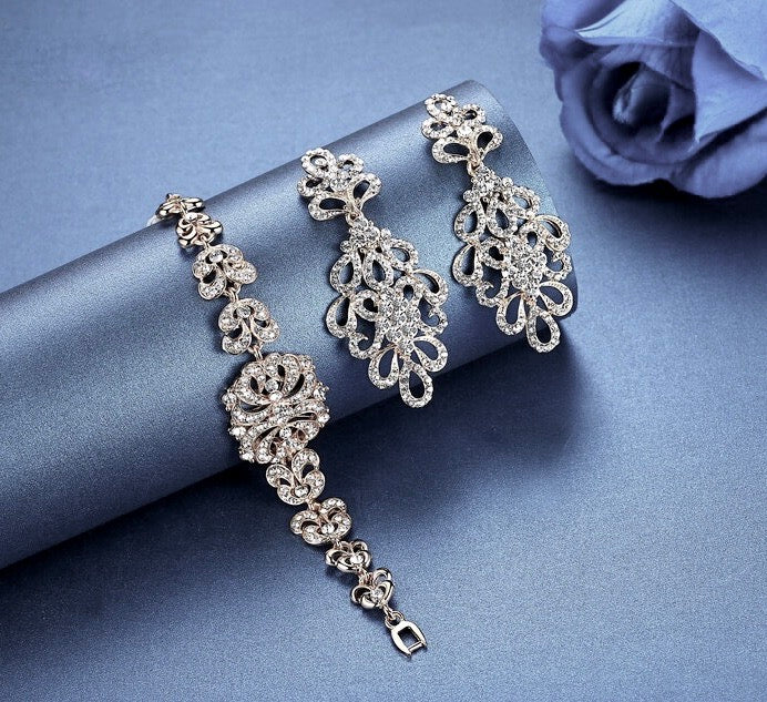Wedding Jewelry - Cubic Zirconia Bridal Bracelet and Earrings Set - Available in Silver and Gold