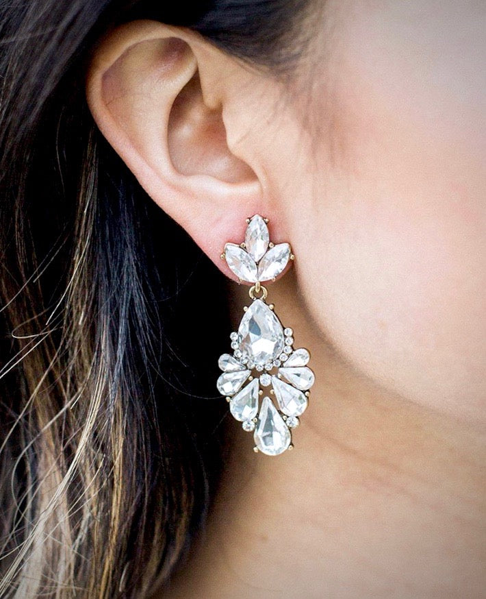 "Allure" - Rhinestone Bridal Earrings - Available in Silver and Yellow Gold