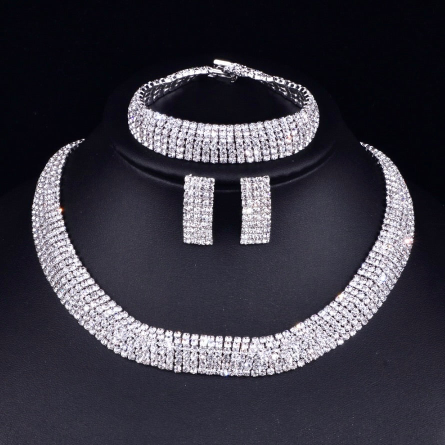 Wedding Jewelry - Silver Rhinestone Bridal Jewelry Set