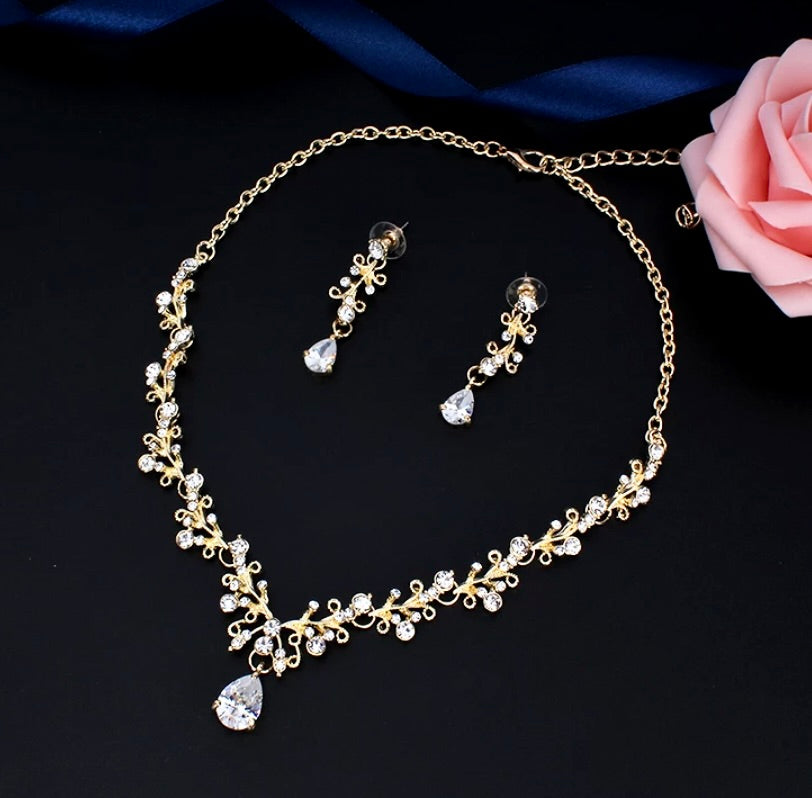 Wedding Jewelry and Accessories - Bridal 3-Piece Jewelry Set With Tiara - Available in Gold and Silver