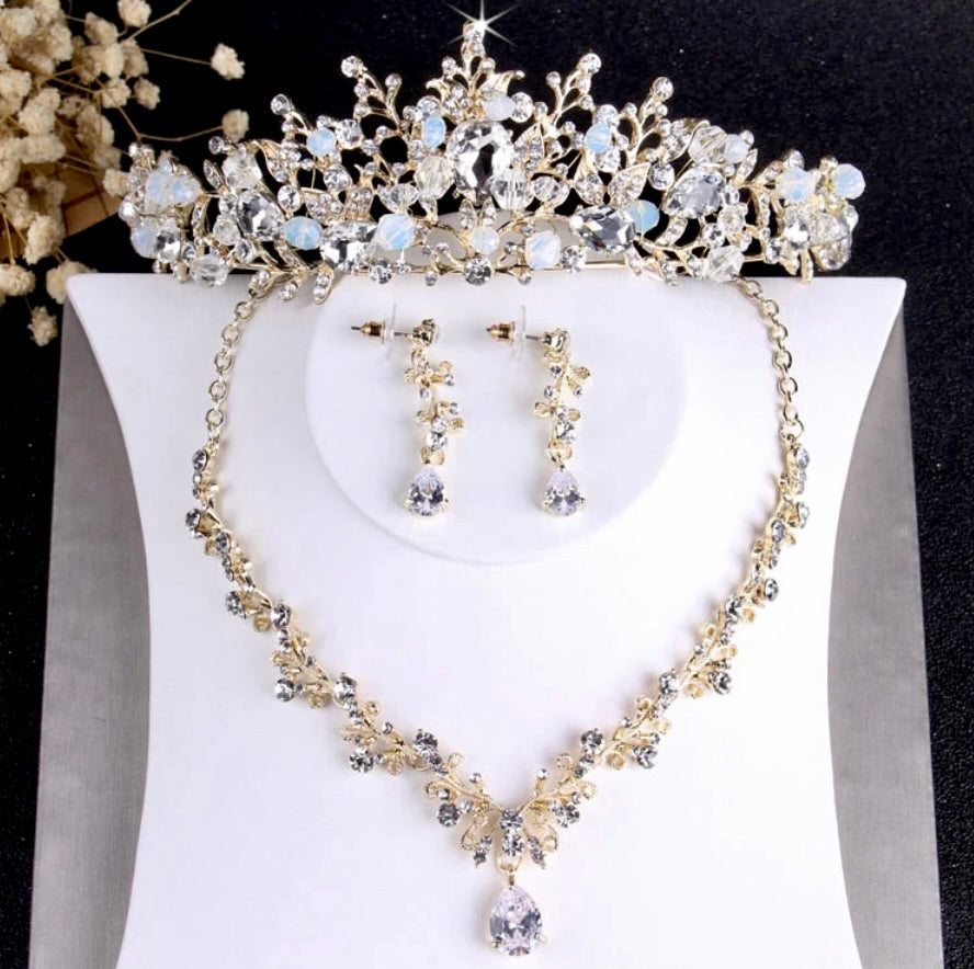 Wedding Jewelry and Accessories - Bridal 3-Piece Jewelry Set With Tiara - Available in Gold and Silver