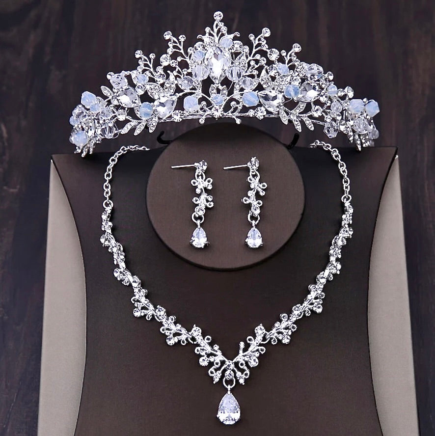 Wedding Jewelry and Accessories - Bridal 3-Piece Jewelry Set With Tiara - Available in Gold and Silver