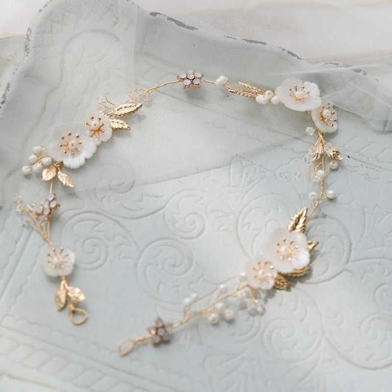 Wedding Hair Accessories - Gold Opal and Pearl Bridal Headband