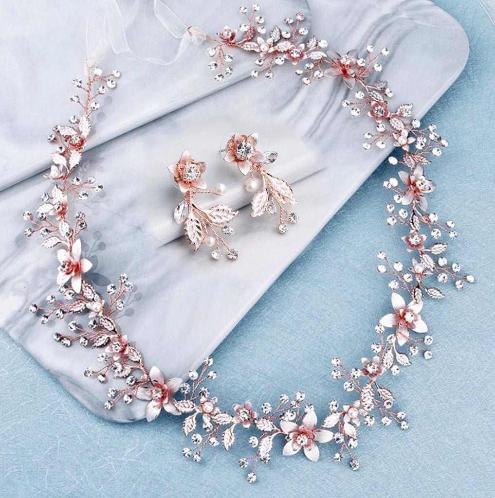 Rose Gold Applique Opal Bridal Belt with Pearl & Crystal Accents on Ivory Ribbon 4615BT-I-RG
