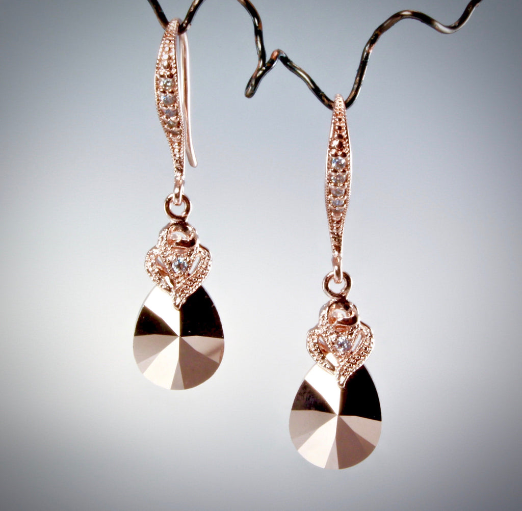 Wedding Jewelry - Rose Gold Swarovski Crystal Earrings