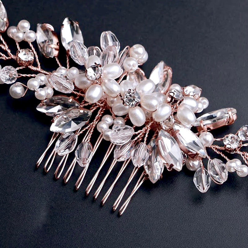 Wedding Hair Accessories - Pearl and Crystal Bridal Hair Comb - Available in Silver, Rose Gold and Yellow Gold