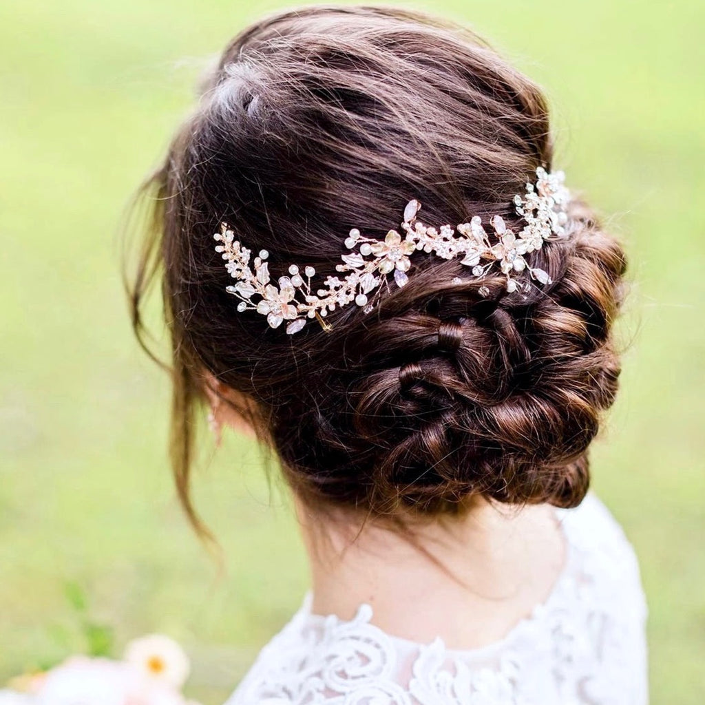 Wedding Hair Accessories - Rose Gold Swarovski Pearl and Opal Bridal Headband