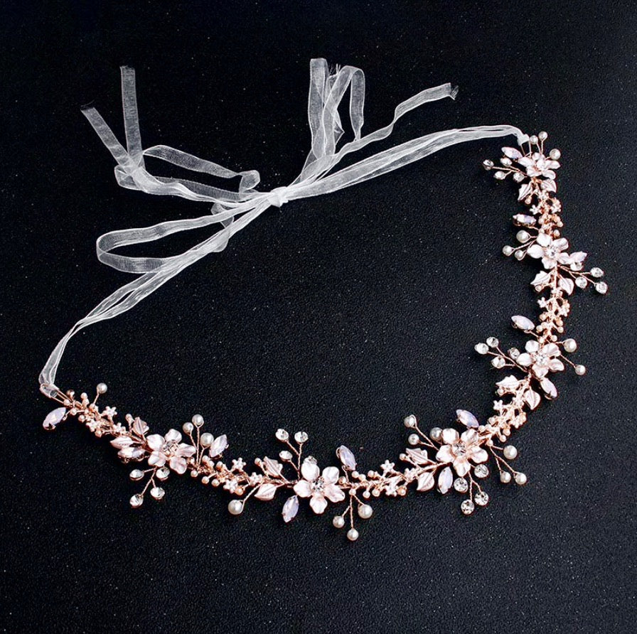 Wedding Hair Accessories - Rose Gold Swarovski Pearl and Opal Bridal Headband