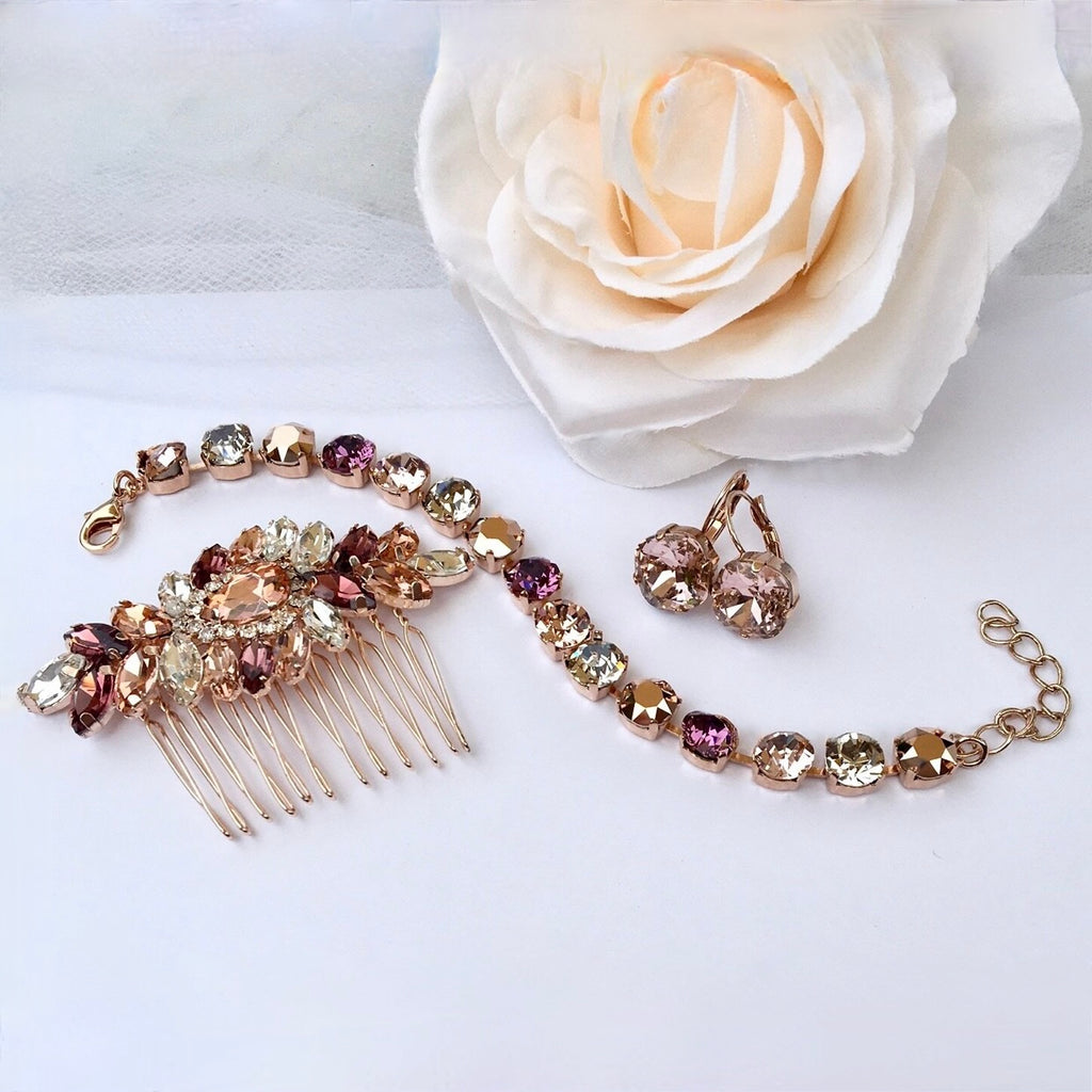 Bridal Jewelry - Rose Gold Bridal Jewelry Set
