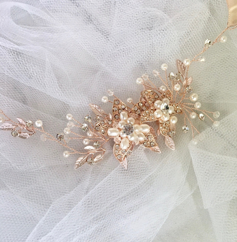 Wedding Hair Accessories - Pearl and Crystal Bridal Headband - Available in Silver, Rose Gold and Yellow Gold