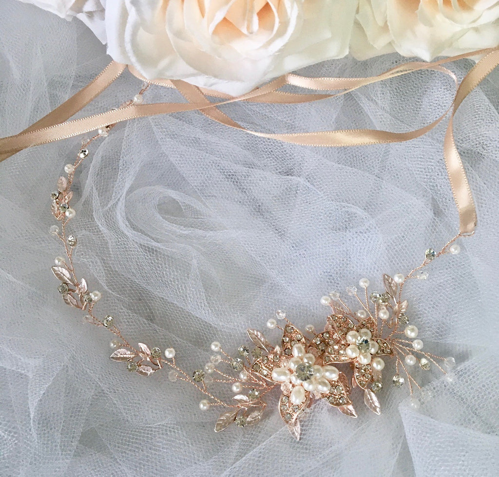 Wedding Hair Accessories - Pearl and Crystal Bridal Headband - Available in Silver, Rose Gold and Yellow Gold