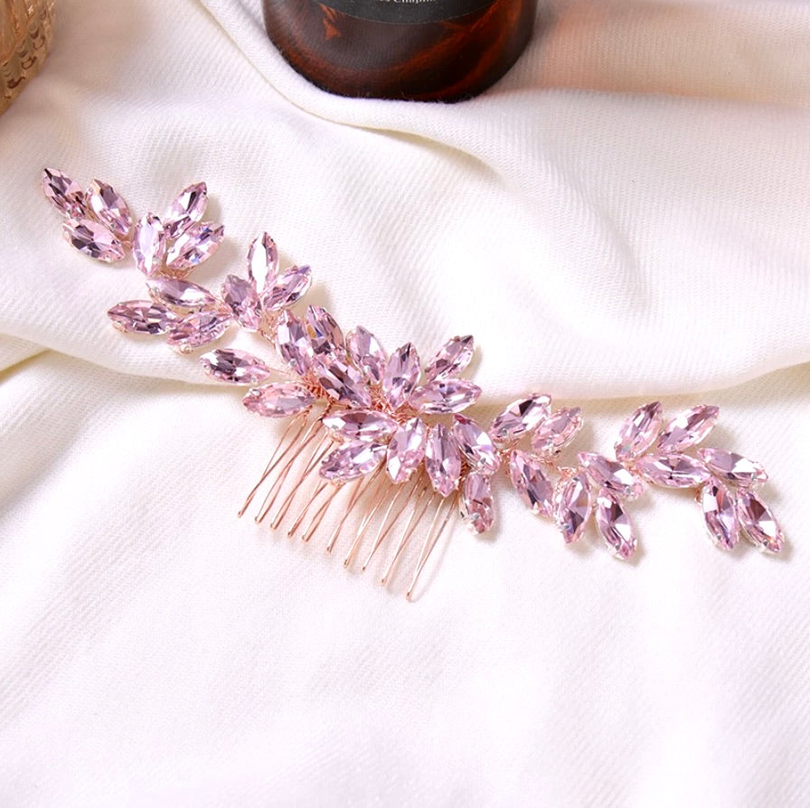 Wedding Hair Accessories - Rose Gold Pink Bridal Hair Comb