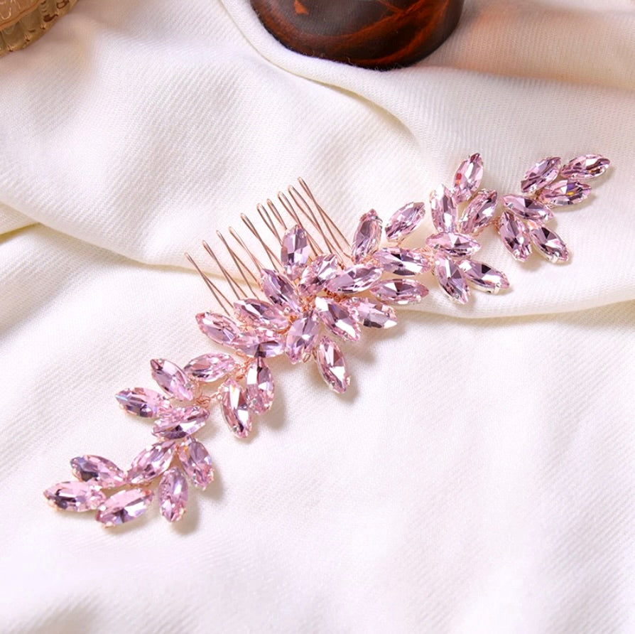 Wedding Hair Accessories - Rose Gold Pink Bridal Hair Comb