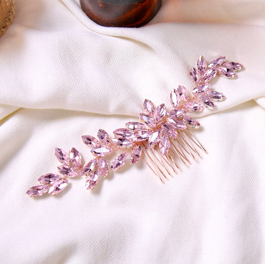 Wedding Hair Accessories - Rose Gold Pink Bridal Hair Comb