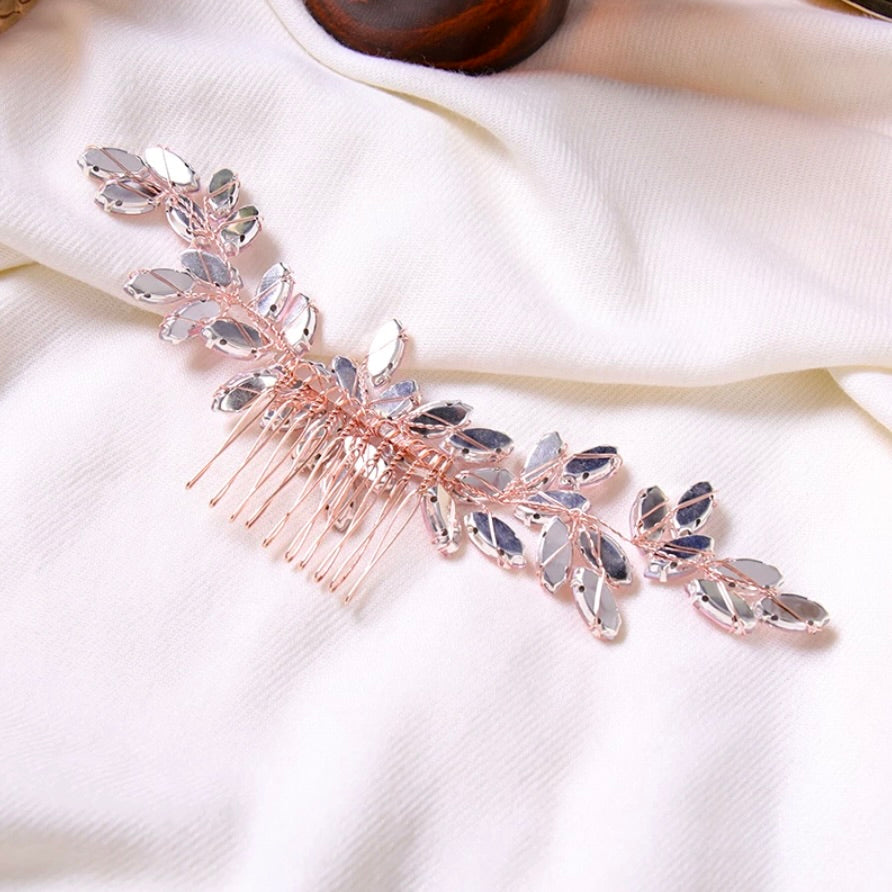 Wedding Hair Accessories - Rose Gold Pink Bridal Hair Comb