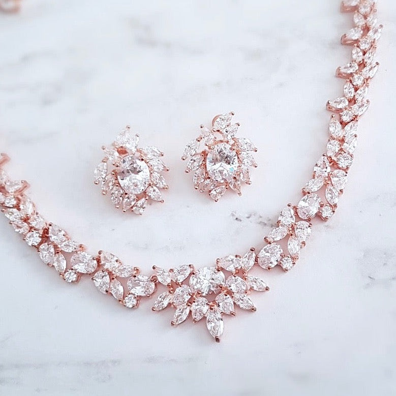 Wedding Jewelry - Cubic Zirconia Bridal Jewelry Set - Available in Silver and Rose Gold