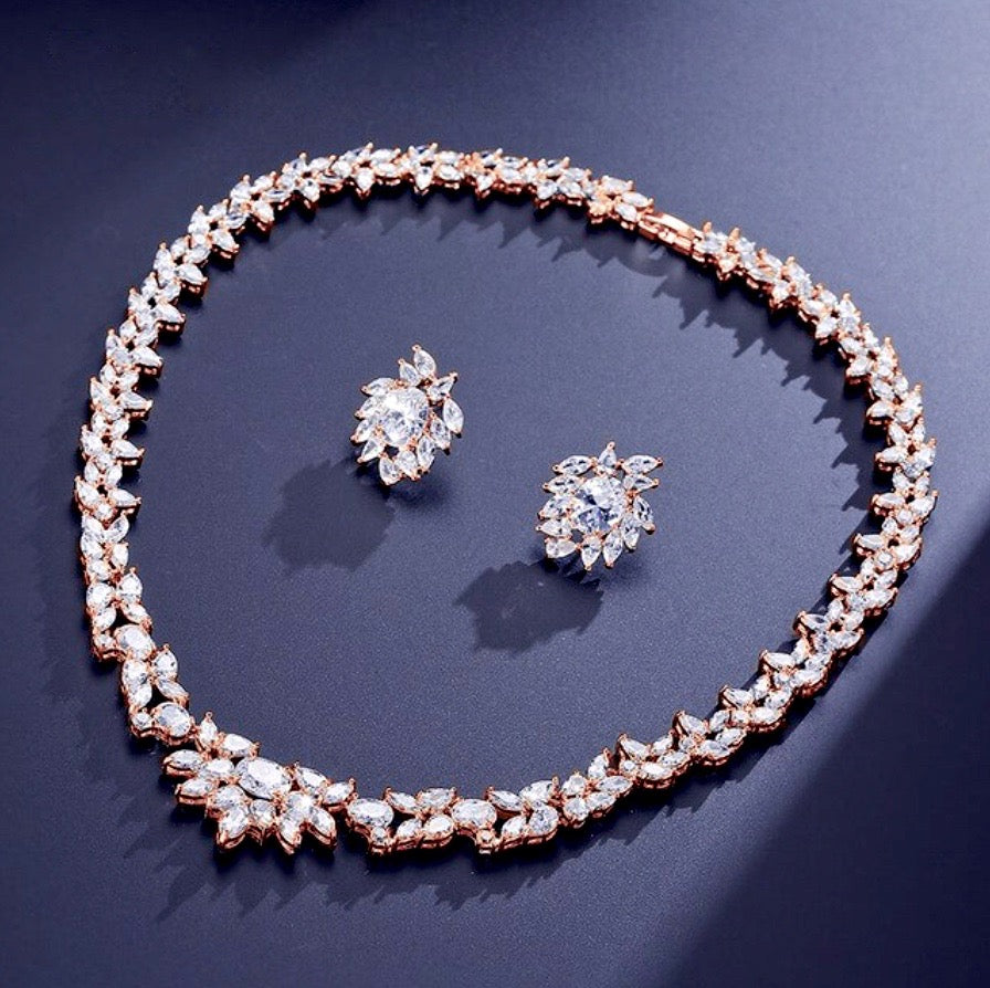 Wedding Jewelry - Cubic Zirconia Bridal Jewelry Set - Available in Silver and Rose Gold