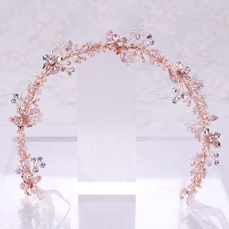 Wedding Hair Accessories - Rose Gold Swarovski Pearl and Crystal Bridal Headband