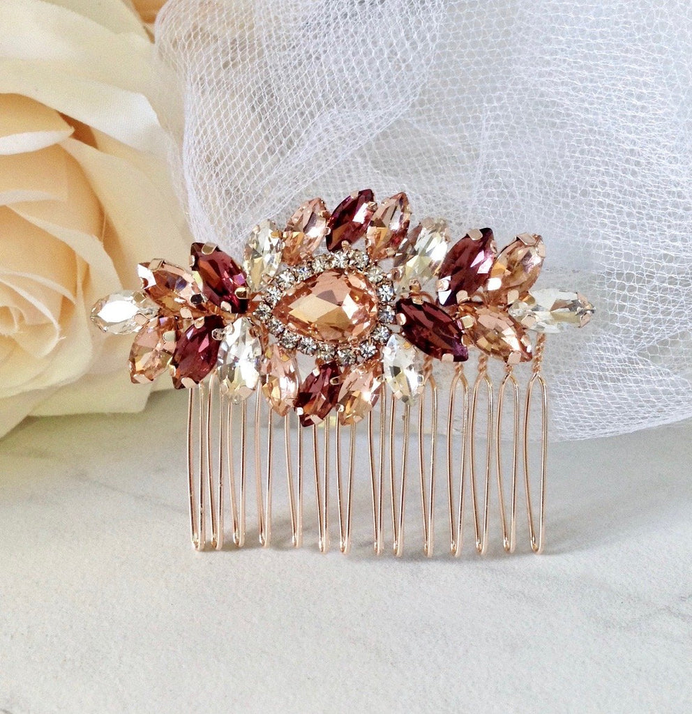Wedding Hair Accessories - Rose Gold Pearl Bridal Hair Comb