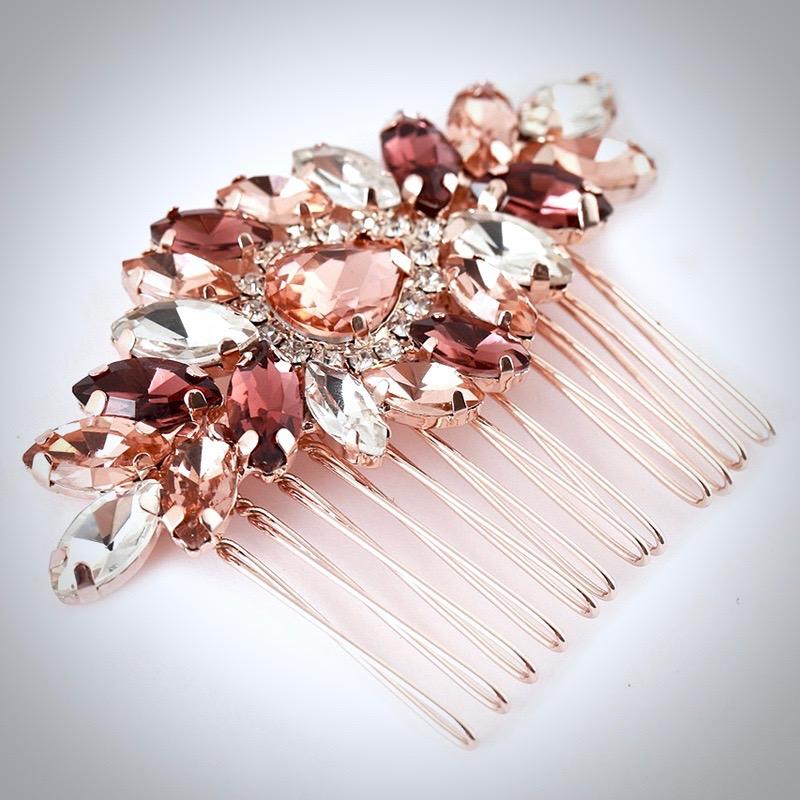 Bridal Party Gifts - Rose Gold Bridal Hair Comb With Matching Earrings