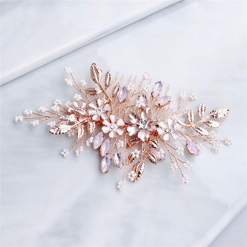 Wedding Hair Accessories - Rose Gold Swarovski Pearl and Opal  Bridal Hair Comb