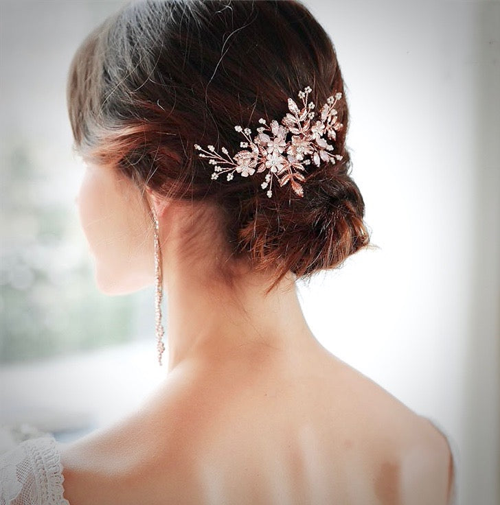 Wedding Hair Accessories - Rose Gold Swarovski Pearl and Opal  Bridal Hair Comb