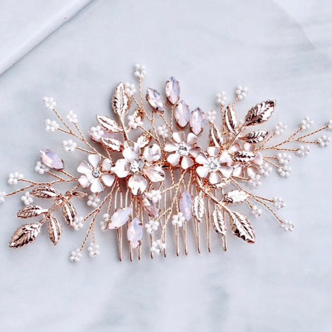 Swarovski retailer Crystals Ceramic White flower Bridal Hair piece, Bridal Hair Accessories, Wedding Hair Accessory, Bridal Hair Comb.