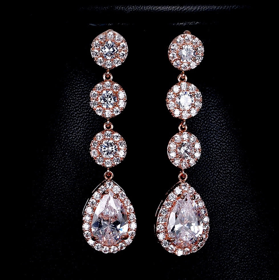 Wedding Jewelry - Cubic Zirconia Bridal Earrings - Available in Rose Gold, Silver and Yellow Gold