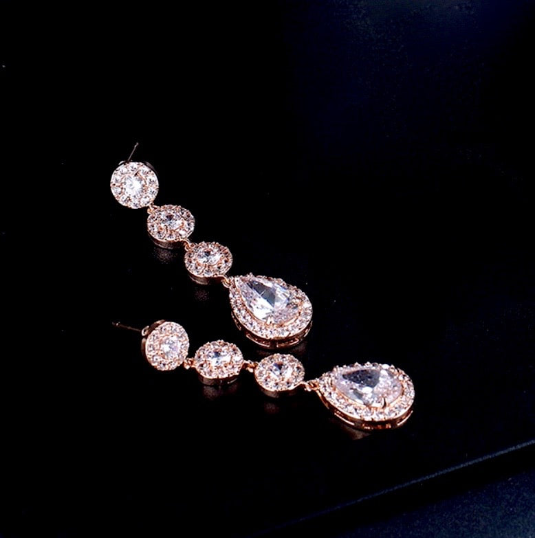 Wedding Jewelry - Cubic Zirconia Bridal Earrings - Available in Rose Gold, Silver and Yellow Gold