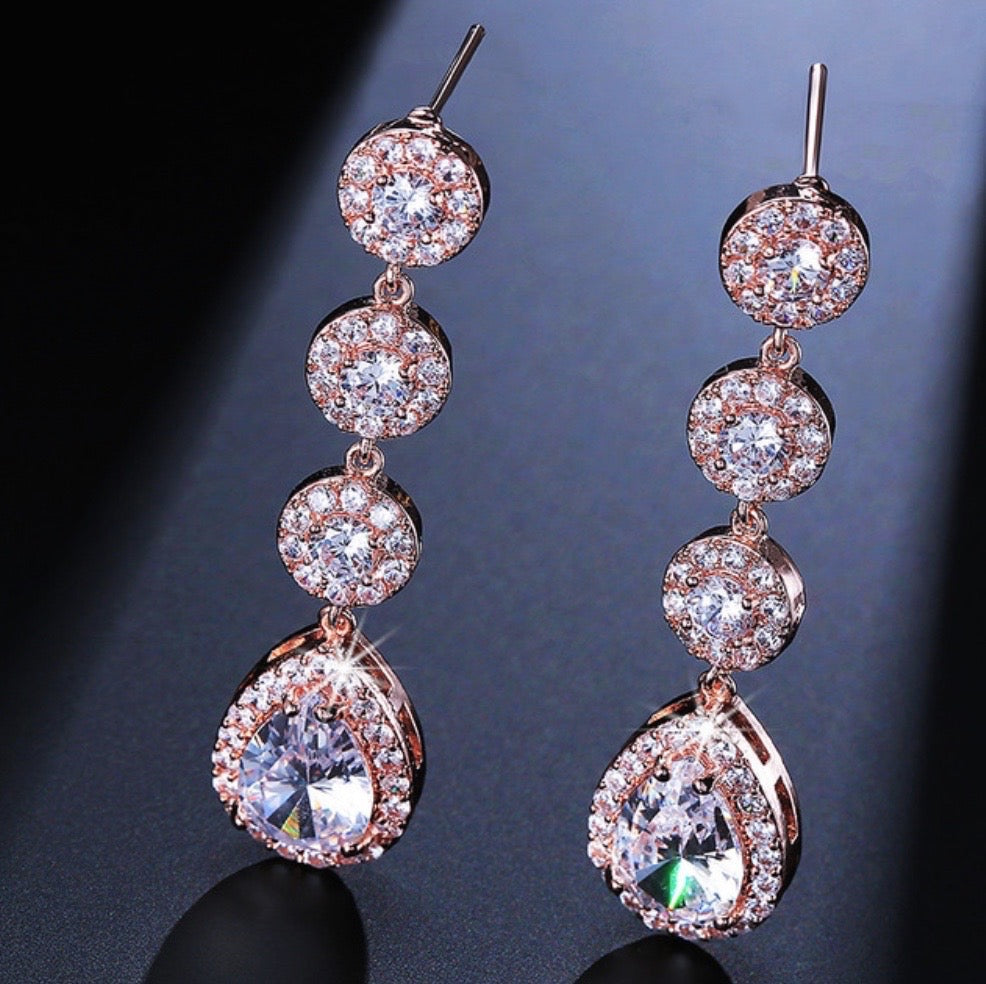 Wedding Jewelry - Cubic Zirconia Bridal Earrings - Available in Rose Gold, Silver and Yellow Gold